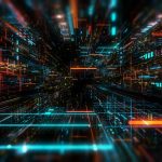 Flying futuristic central processing unit. electronic circuitry within a computer that carries out the instructions of a computer program performing arithmetic, logic, controlling.