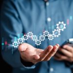 workflow automation concept, gear in man's hands in graphic art rendering